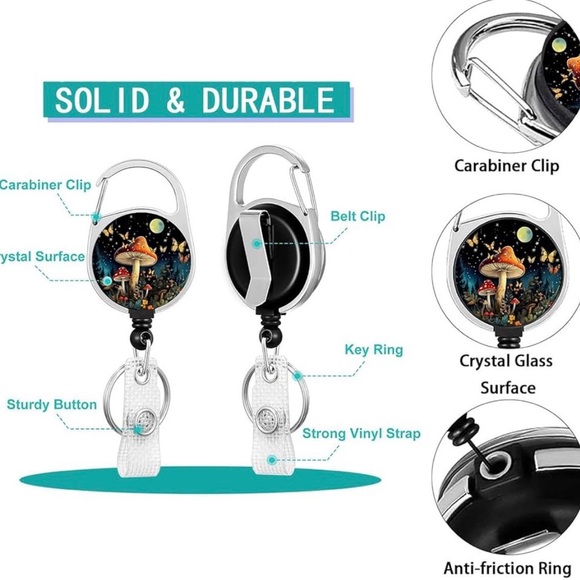 Mushroom Lanyard for ID Badge with Retractable Wheel Clip Breakaway - Picture 5 of 9